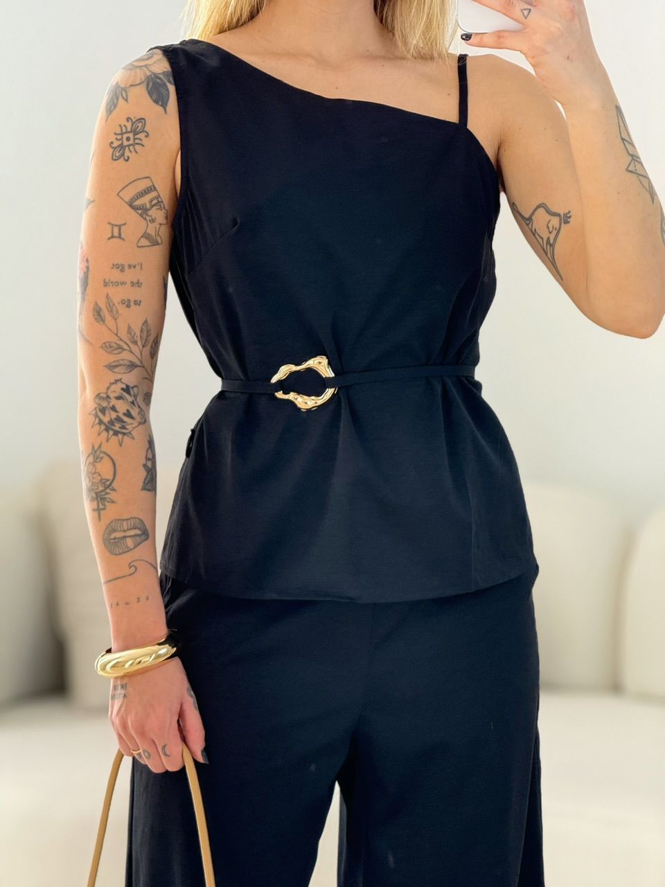 CONJUNTO ZURI NULA MANGA PRETO