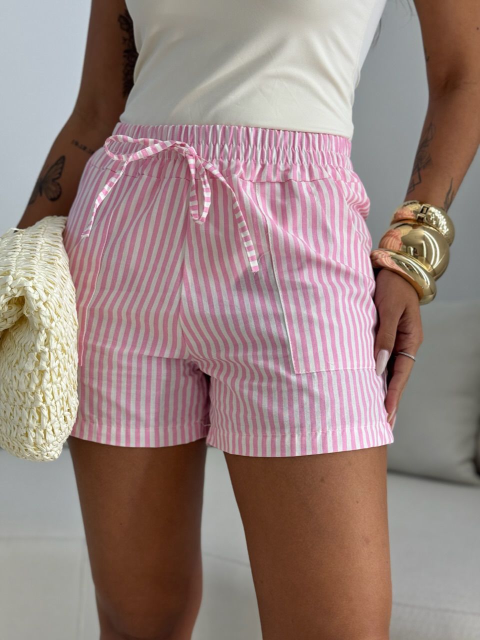 SHORT JOANA LISTRADO ROSA