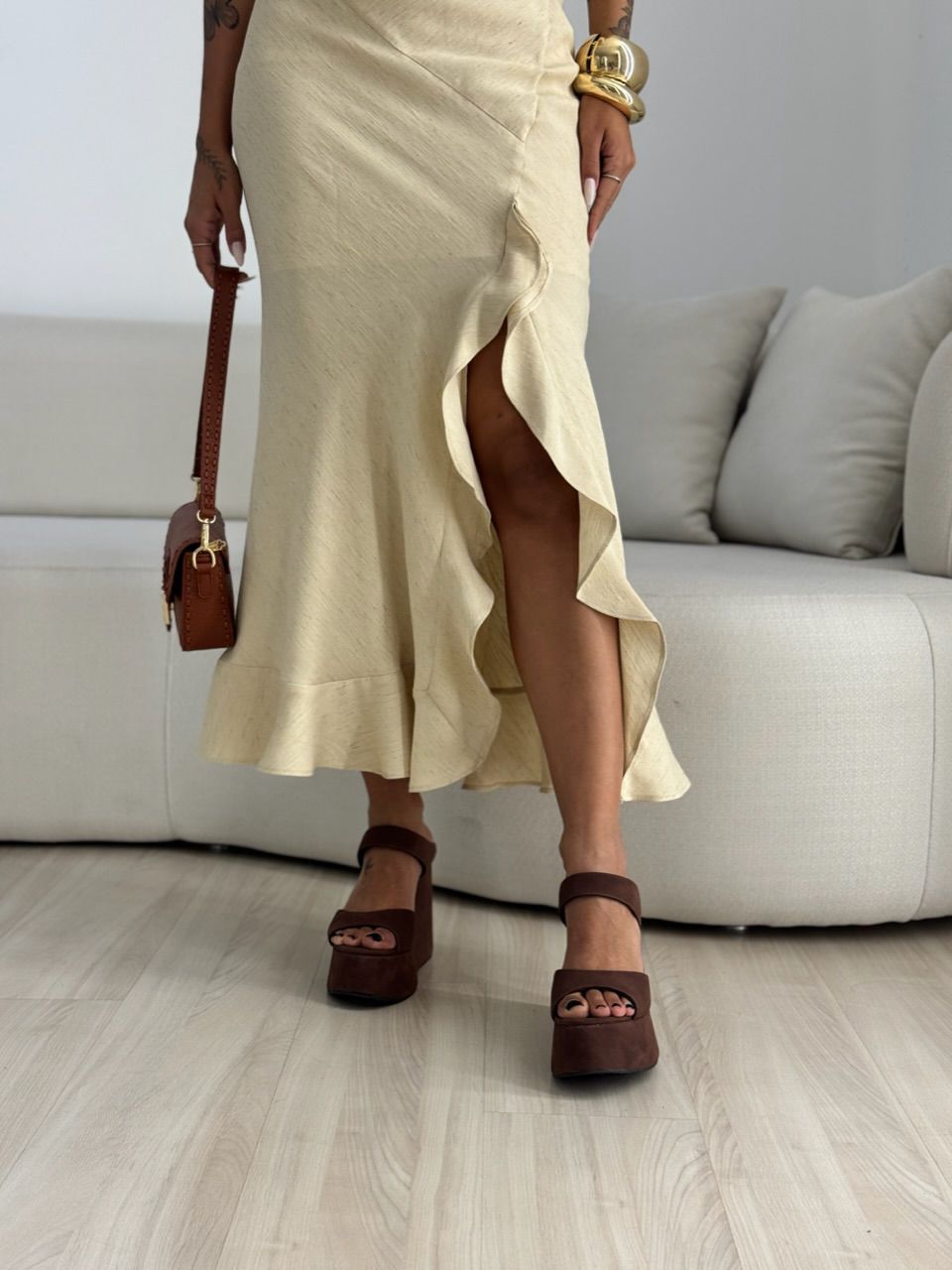 VESTIDO ANALU LONGUETE AREIA