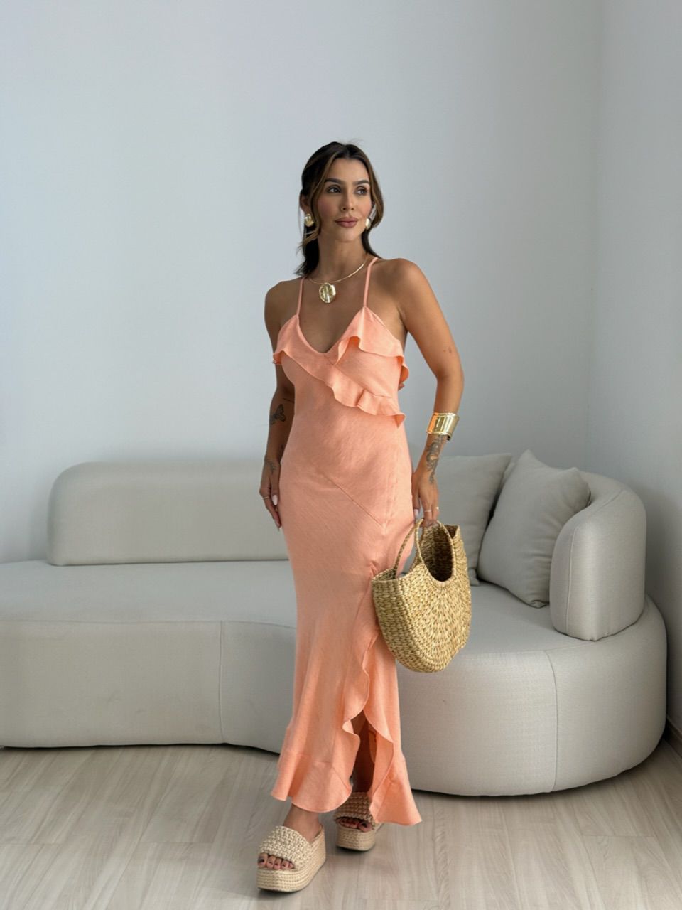 VESTIDO ANALU LONGUETE PÊSSEGO