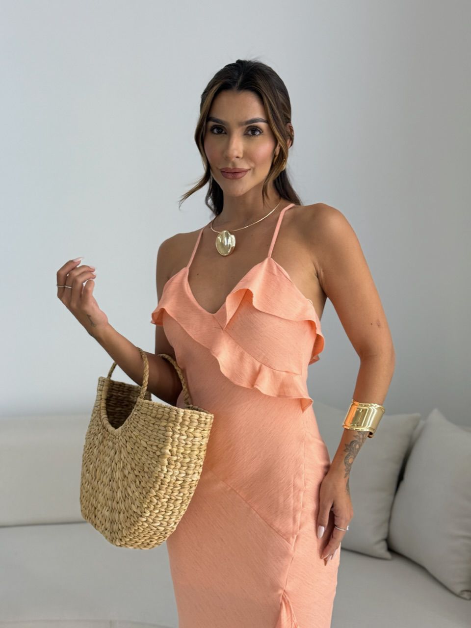 VESTIDO ANALU LONGUETE PÊSSEGO