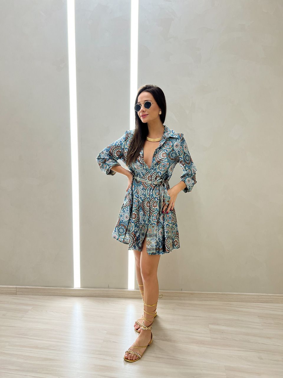 CHEMISE MANDALA MANGA PUFF AZUL