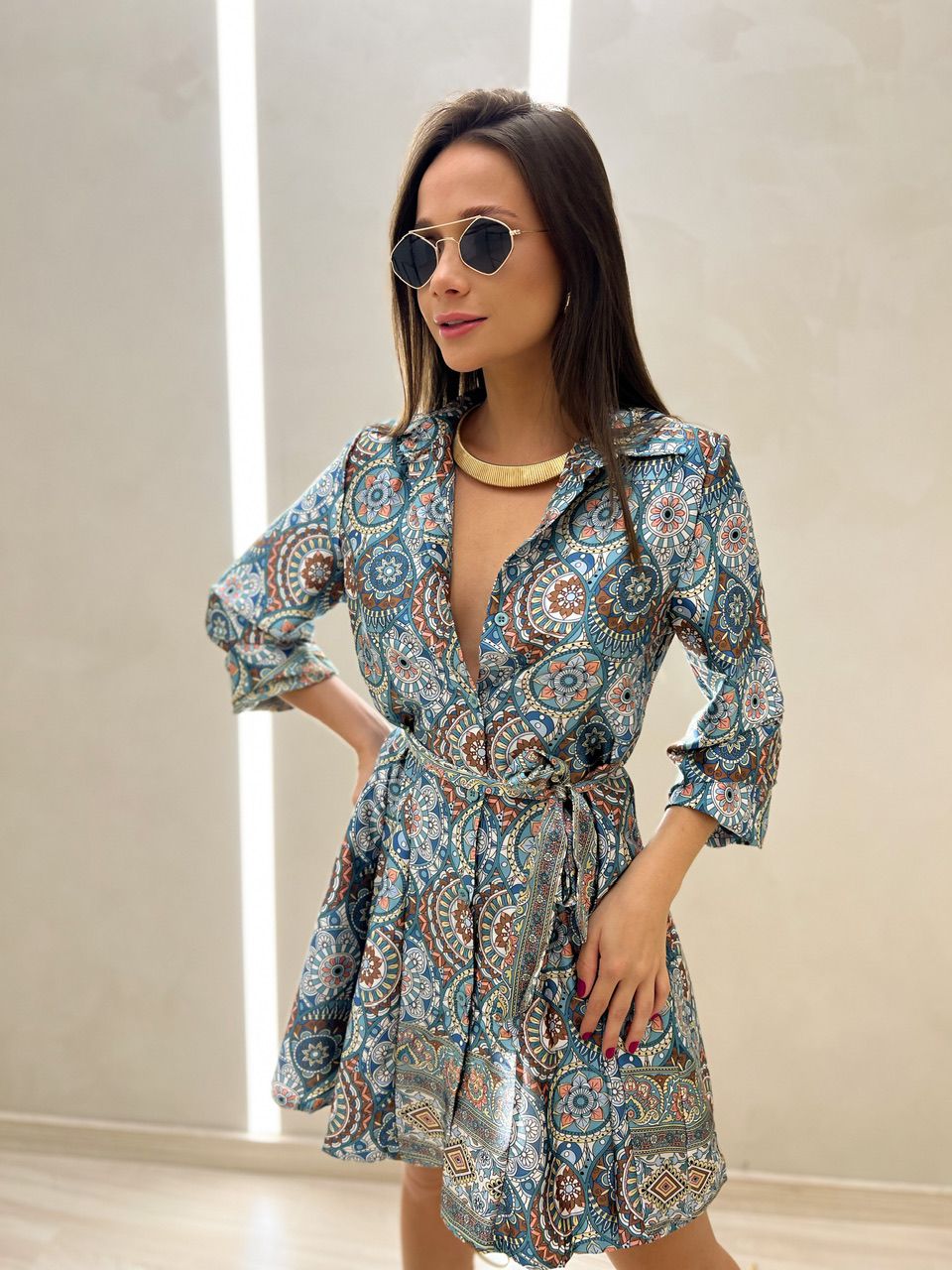 CHEMISE MANDALA MANGA PUFF AZUL