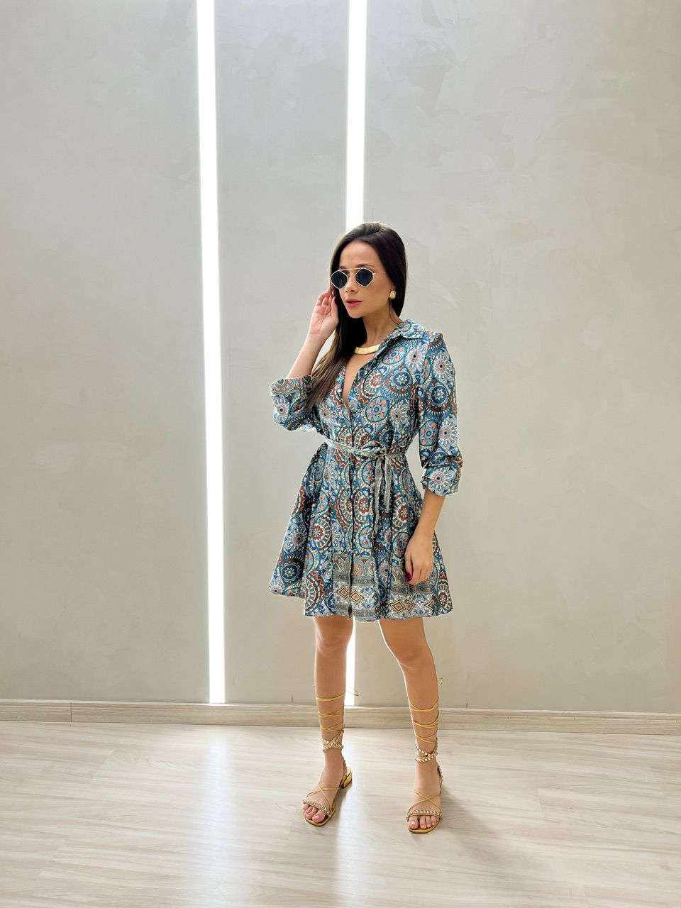 CHEMISE MANDALA MANGA PUFF AZUL