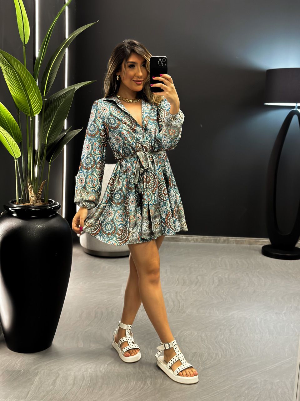 CHEMISE MANDALA MANGA PUFF AZUL