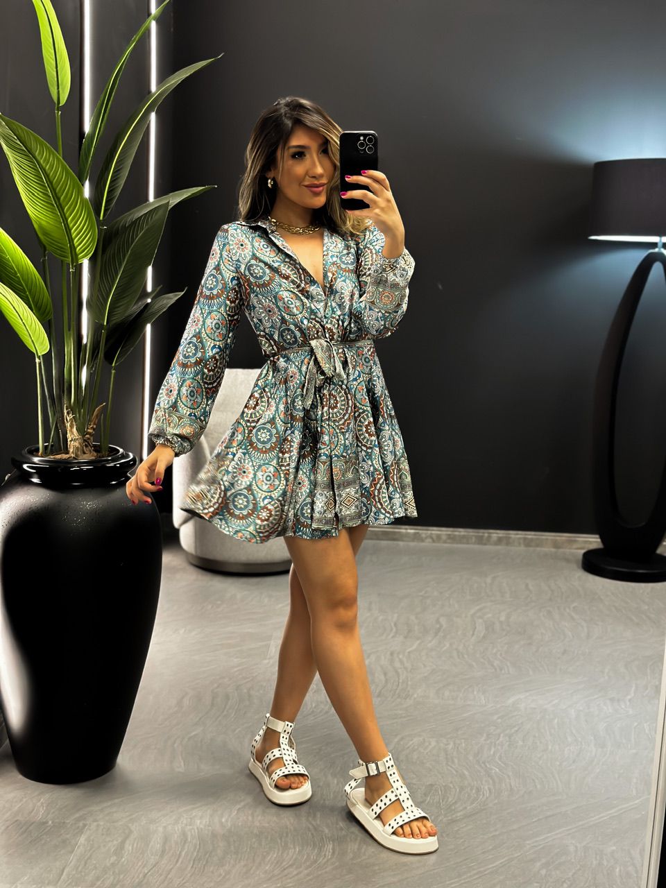 CHEMISE MANDALA MANGA PUFF AZUL