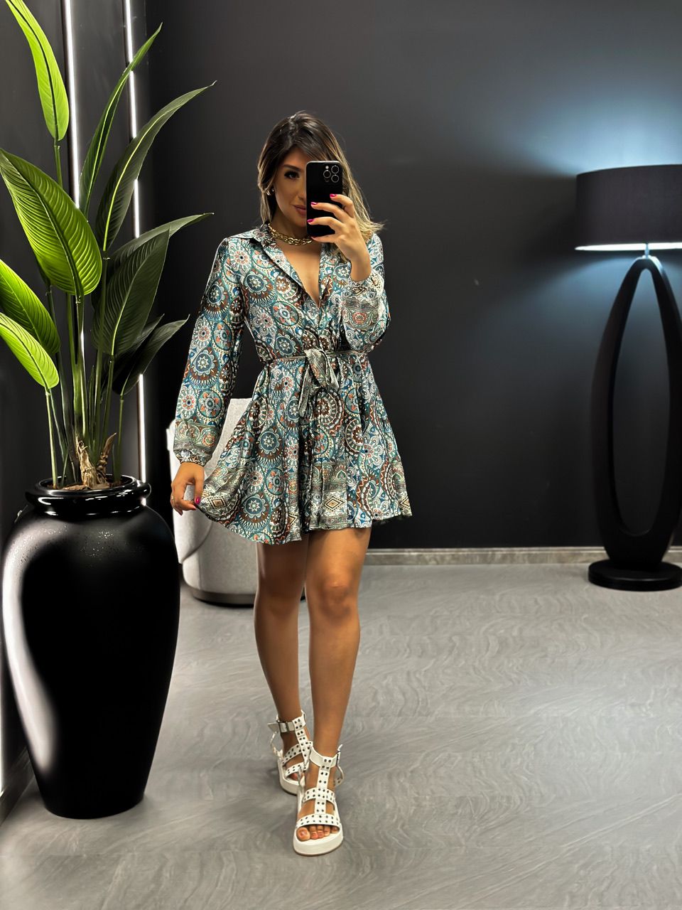 CHEMISE MANDALA MANGA PUFF AZUL