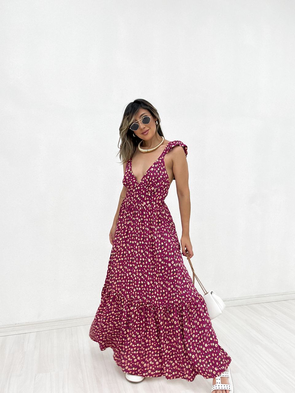 VESTIDO LEANDRA FLORAL FUCSIA - 0044390120 - CAROLLA FERRARO