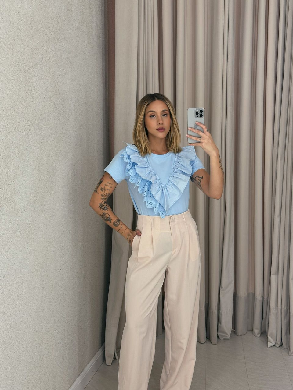 BLUSA HELOISA BABADOS AZUL