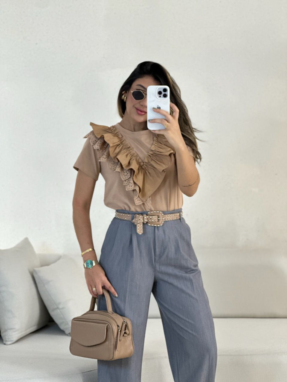 BLUSA HELOISA BABADOS NUDE
