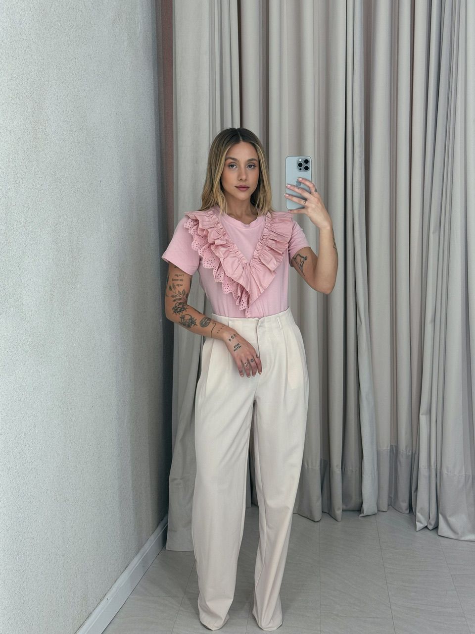BLUSA HELOISA BABADOS ROSÊ - 0056340025 - CAROLLA FERRARO