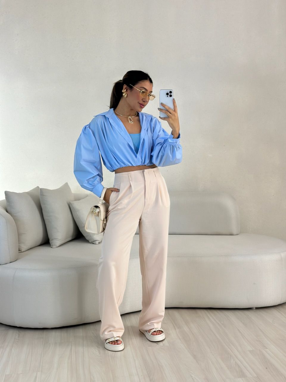 CAMISA CROPPED AYLA azul