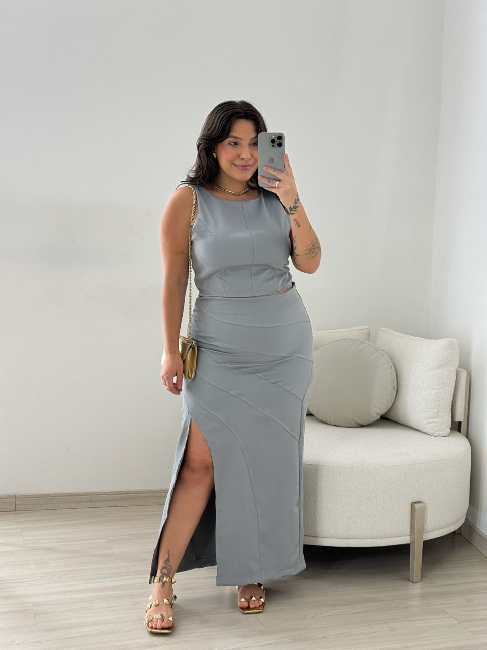 CONJUNTO MARIA LIZ SAIA CINZA