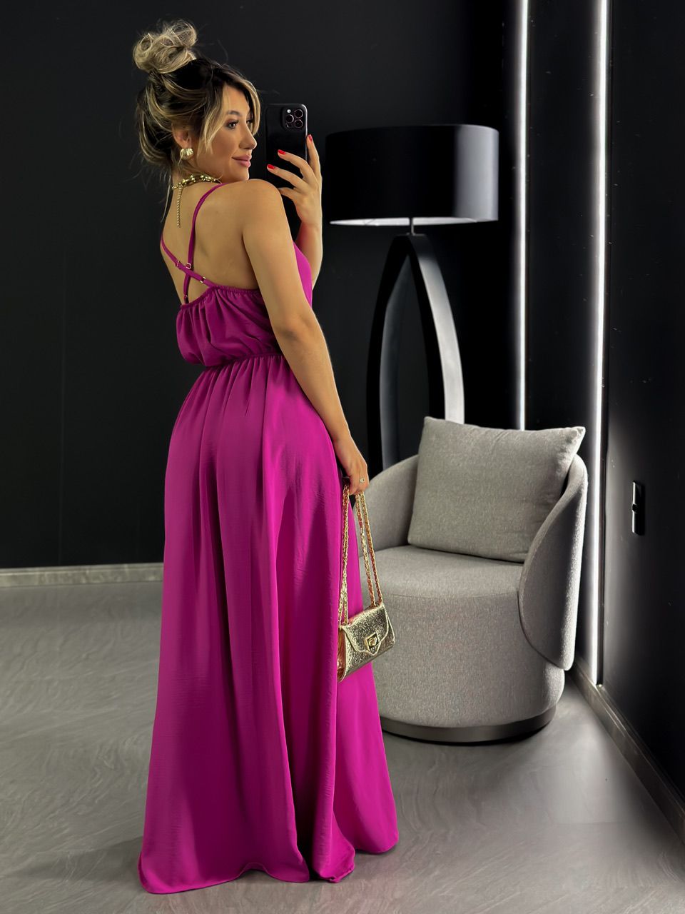 VESTIDO ALÇA NÓ LONGO FUCSIA