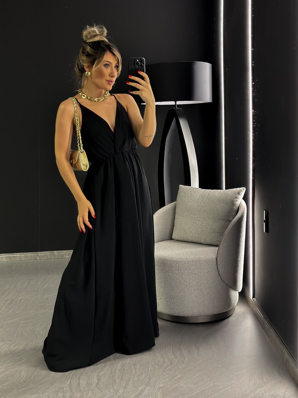 VESTIDO ALÇA NÓ LONGO PRETO