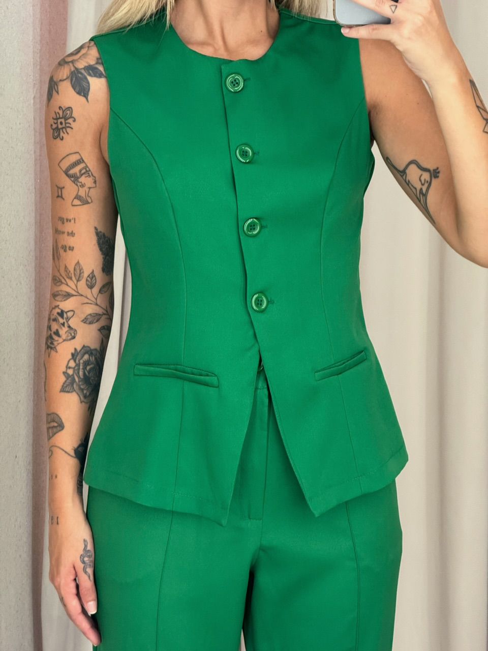 CONJUNTO LINA CALÇA COLETE VERDE