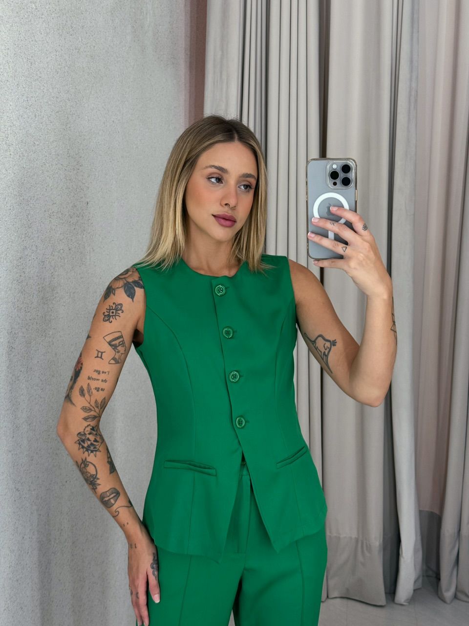 CONJUNTO LINA CALÇA COLETE VERDE