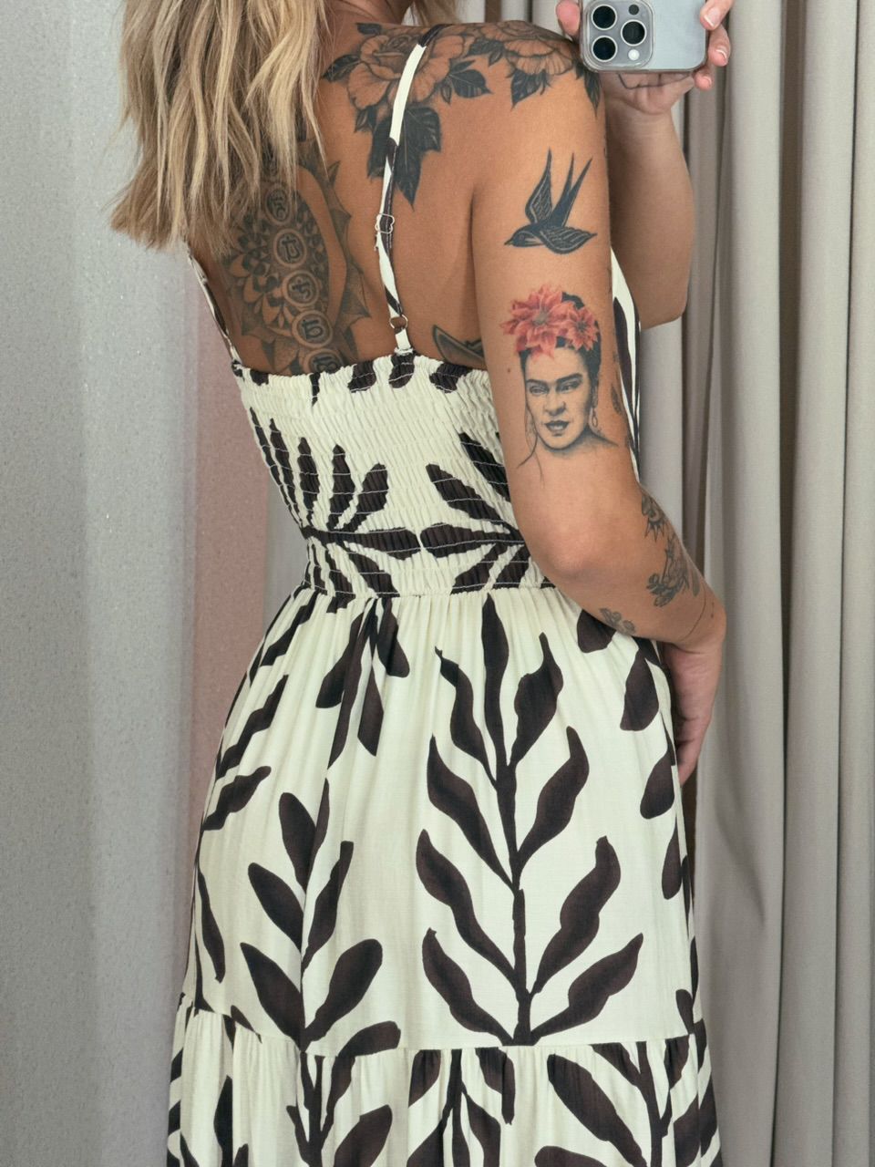 VESTIDO EMILIA ALÇA ESTAMPADO OFF/MARROM