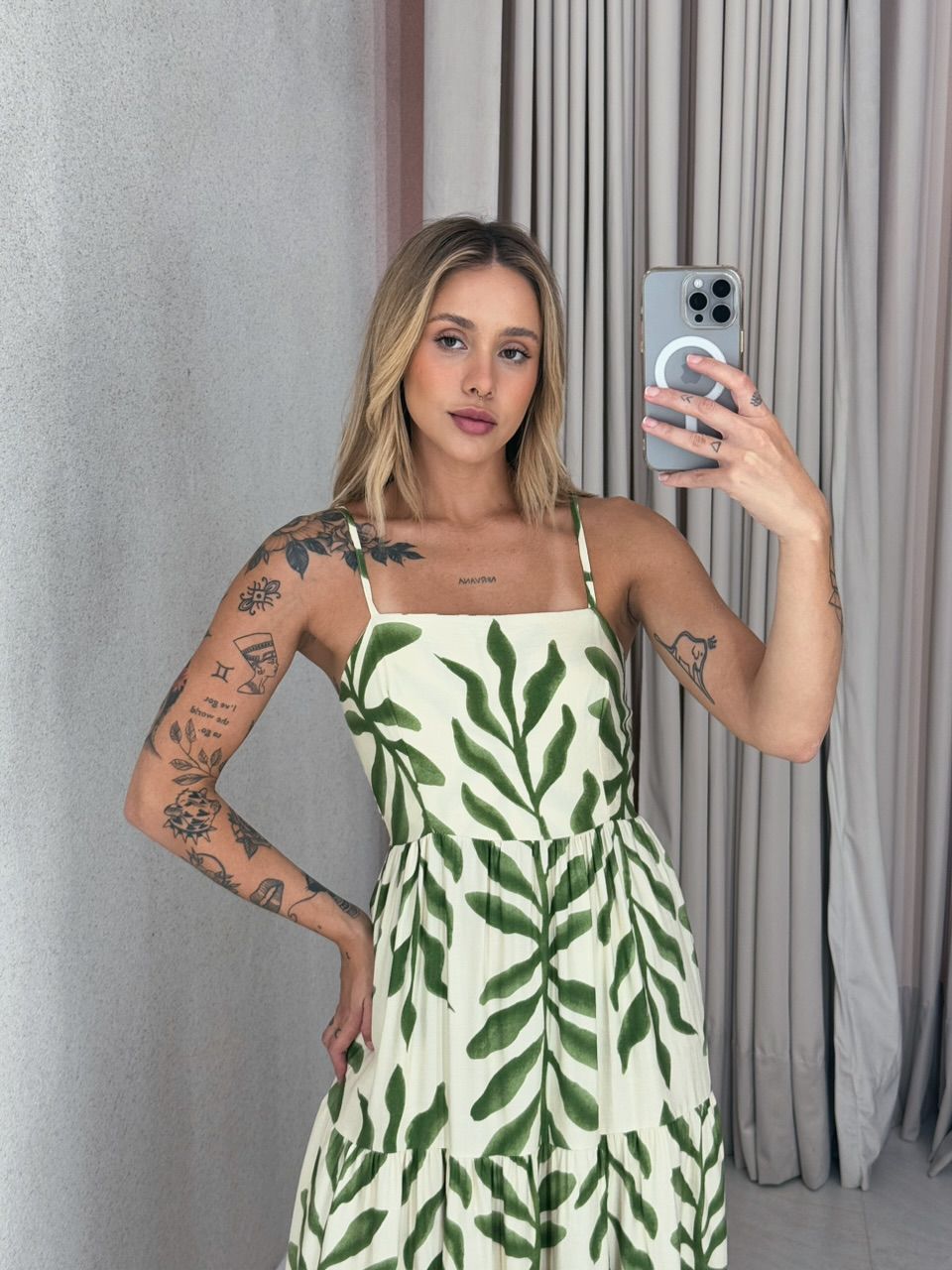 VESTIDO EMILIA ALÇA ESTAMPADO OFF/ VERDE