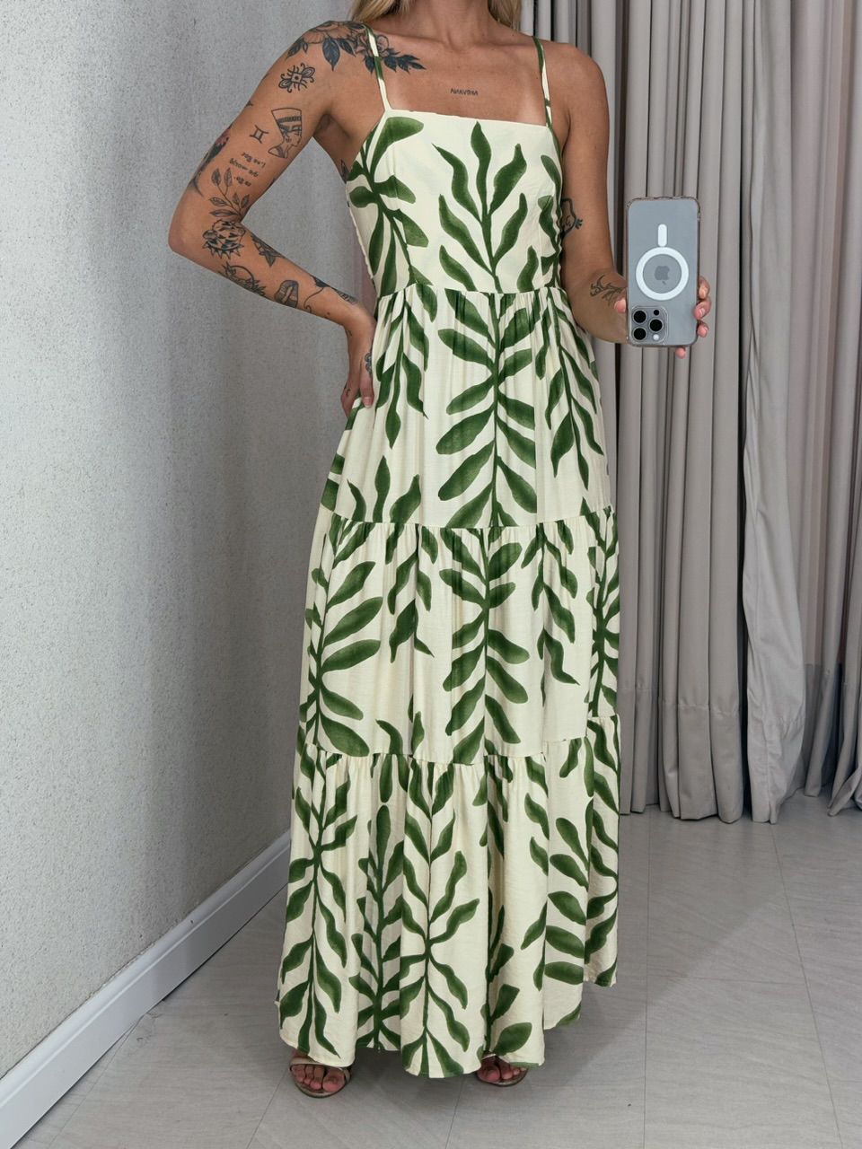 VESTIDO EMILIA ALÇA ESTAMPADO OFF/ VERDE