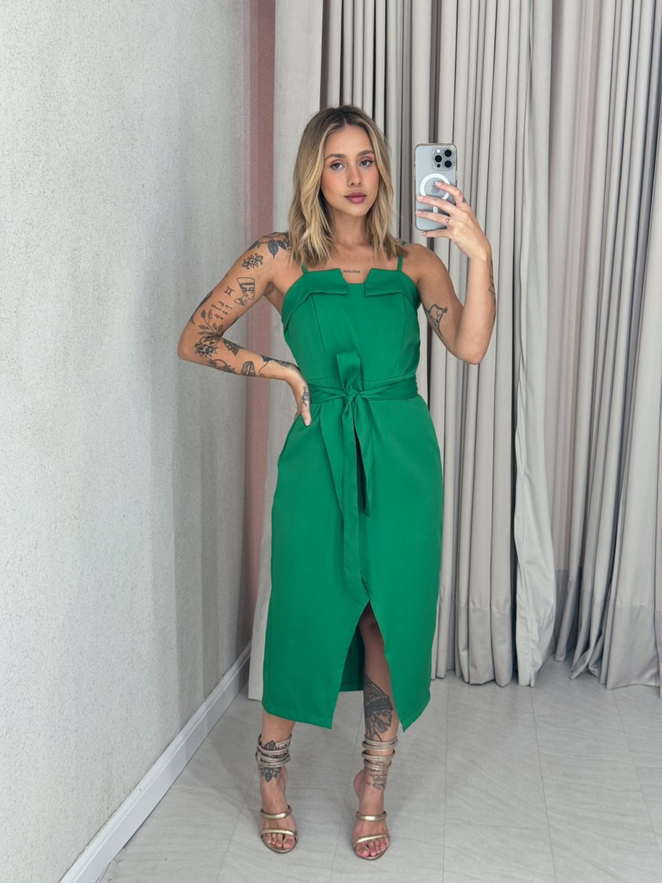 VESTIDO EUGÊNIA MIDI VERDE - 0058800014 - CAROLLA FERRARO