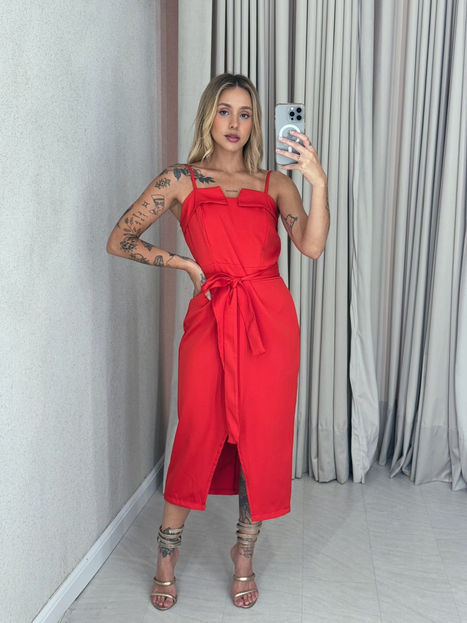 VESTIDO EUGÊNIA MIDI VERMELHO - 0058800006 - CAROLLA FERRARO