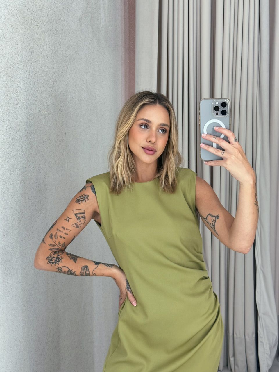 VESTIDO IVY DRAPEADO VERDE MUSGO