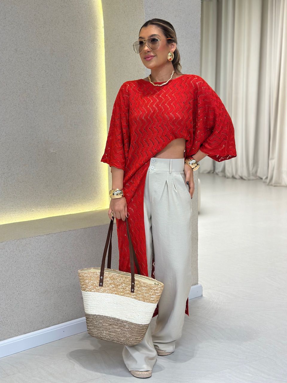 BLUSA MAXI VERMELHA - 0059790007 - CAROLLA FERRARO