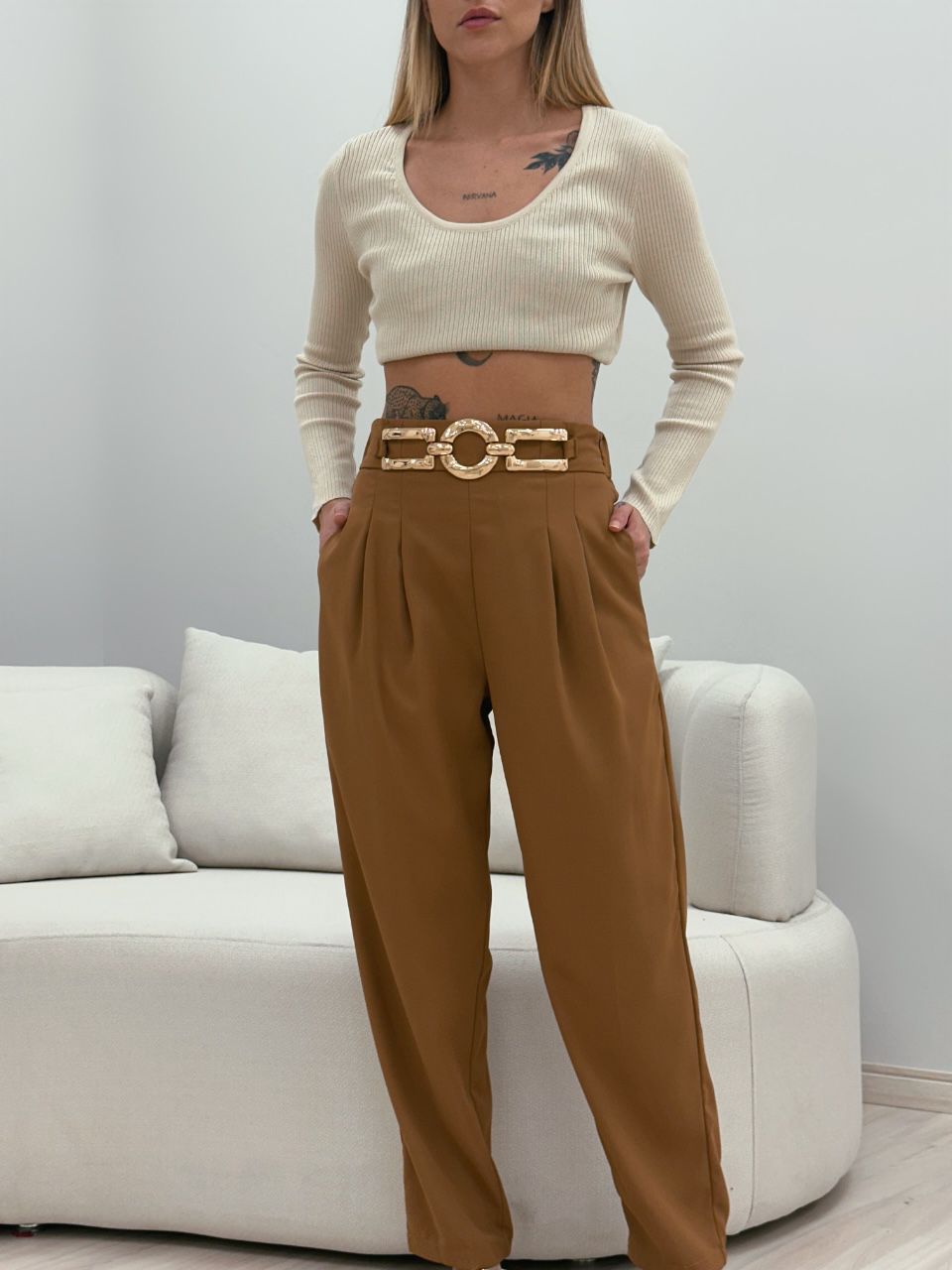 CALÇA CECÍLIA MOM CARAMELO