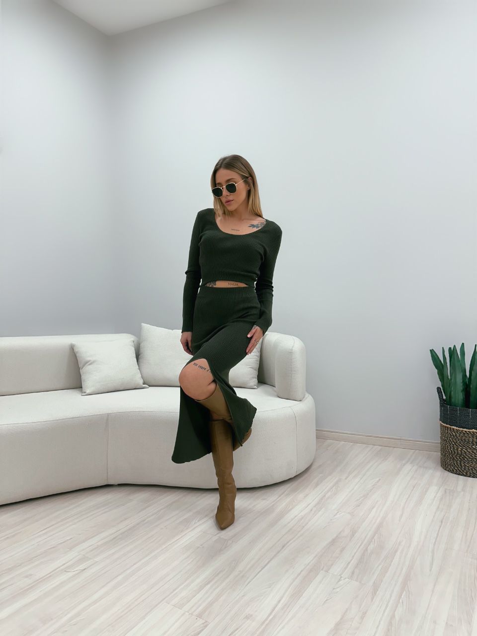 CONJUNTO AYLA TRICOT VERDE - 0048970014 - CAROLLA FERRARO