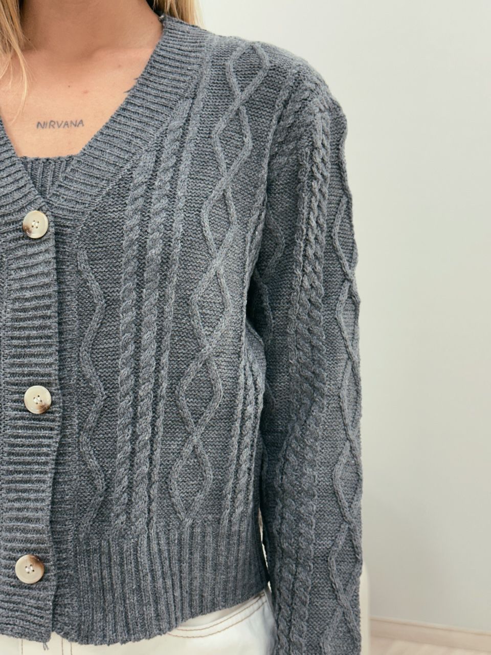 CONJUNTO LAÍS TOP CARDIGAN CINZA