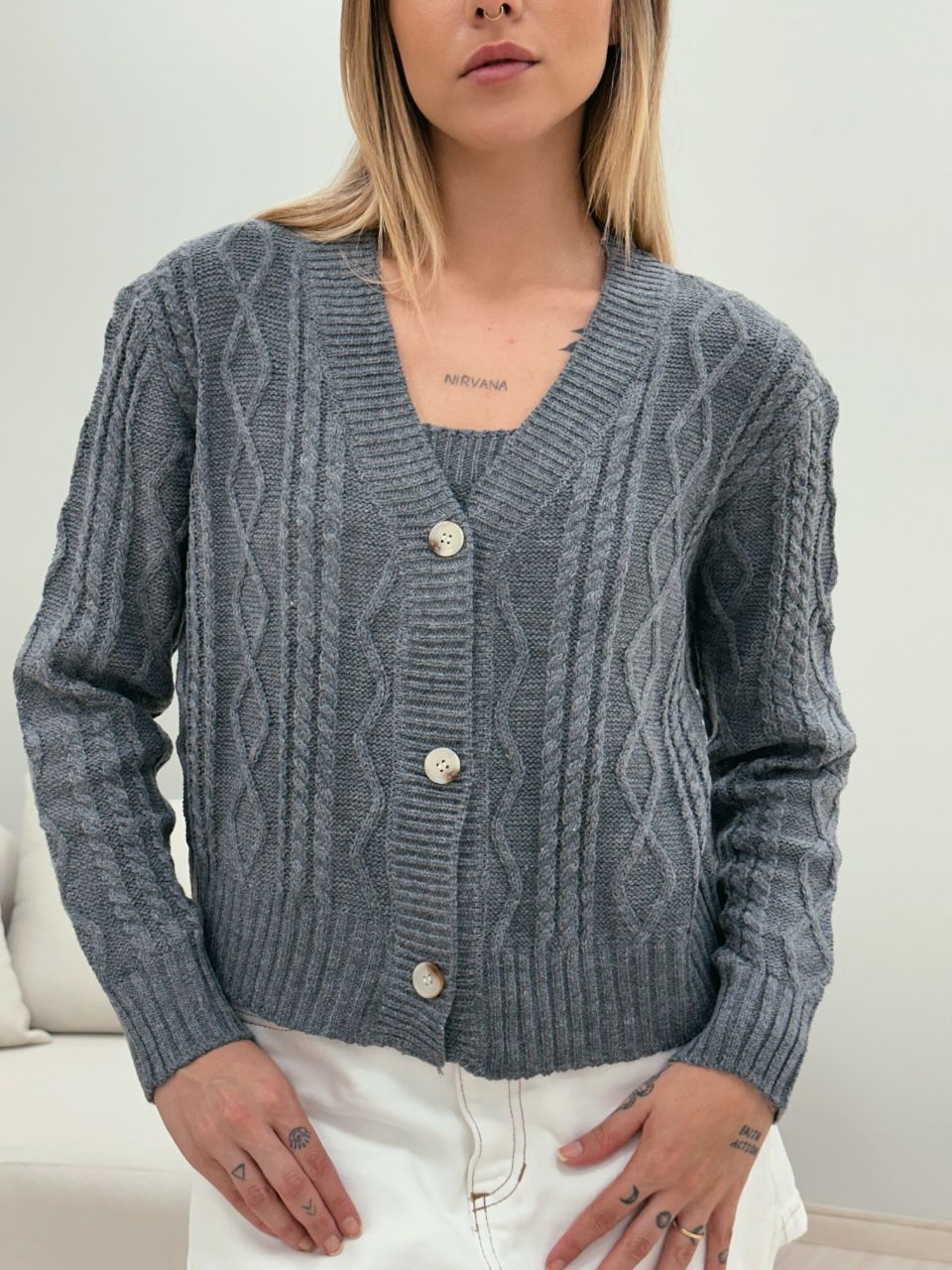 CONJUNTO LAÍS TOP CARDIGAN CINZA