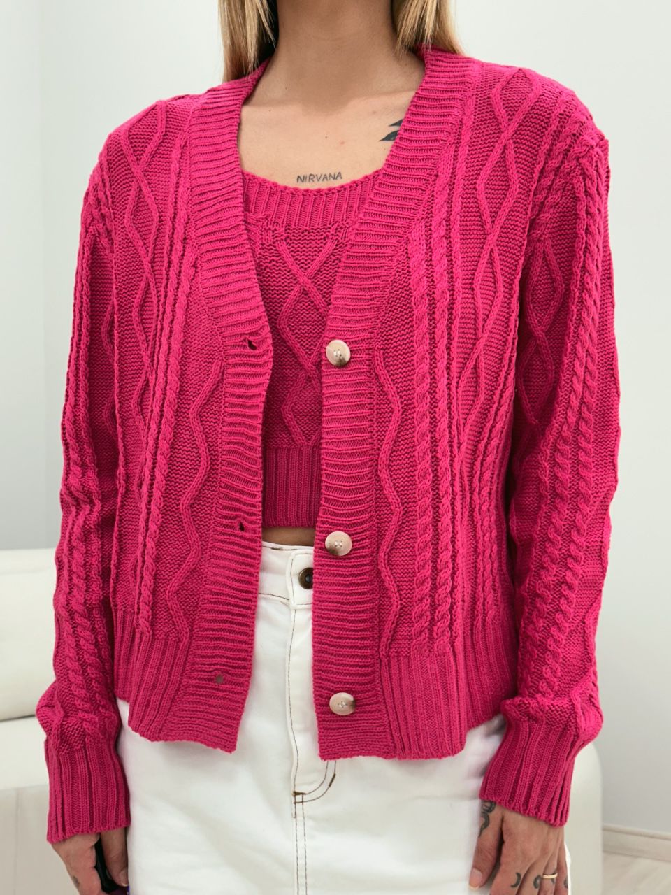 CONJUNTO LAÍS TOP CARDIGAN PINK - 0048960037 - CAROLLA FERRARO