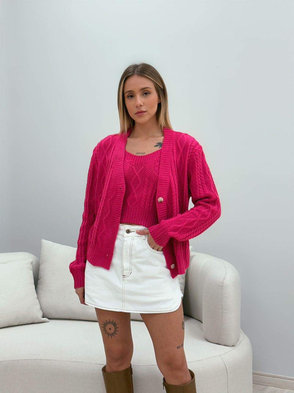 CONJUNTO LAÍS TOP CARDIGAN PINK
