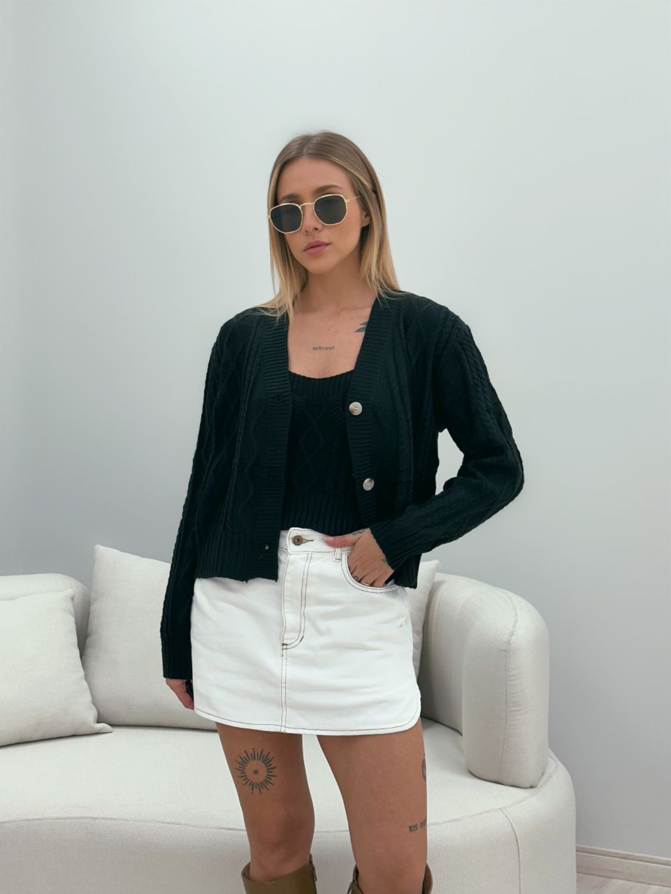 CONJUNTO LAÍS TOP CARDIGAN PRETO