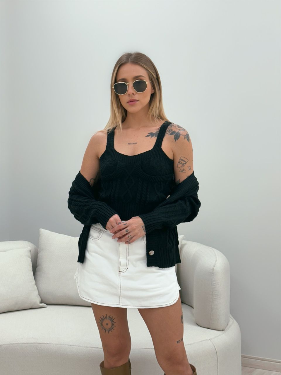 CONJUNTO LAÍS TOP CARDIGAN PRETO