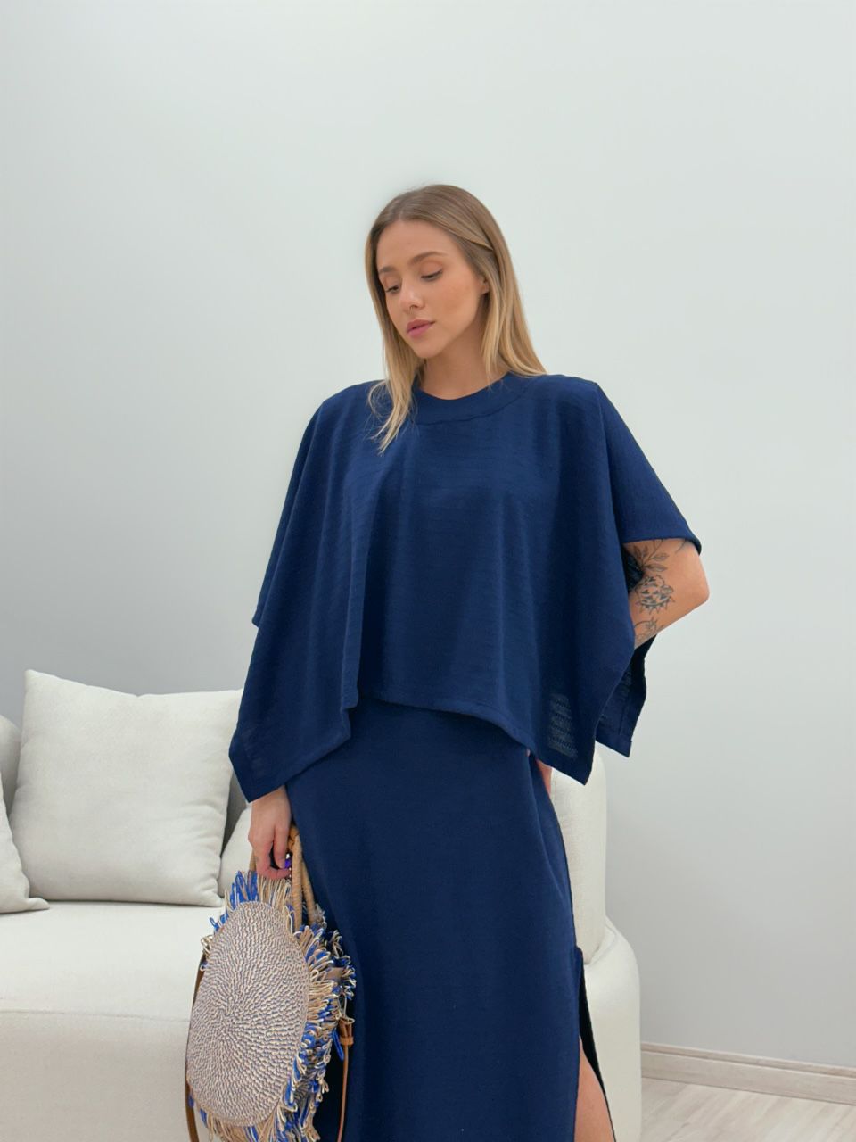 PONCHO CF MALHA AZUL - 0049000109 - CAROLLA FERRARO