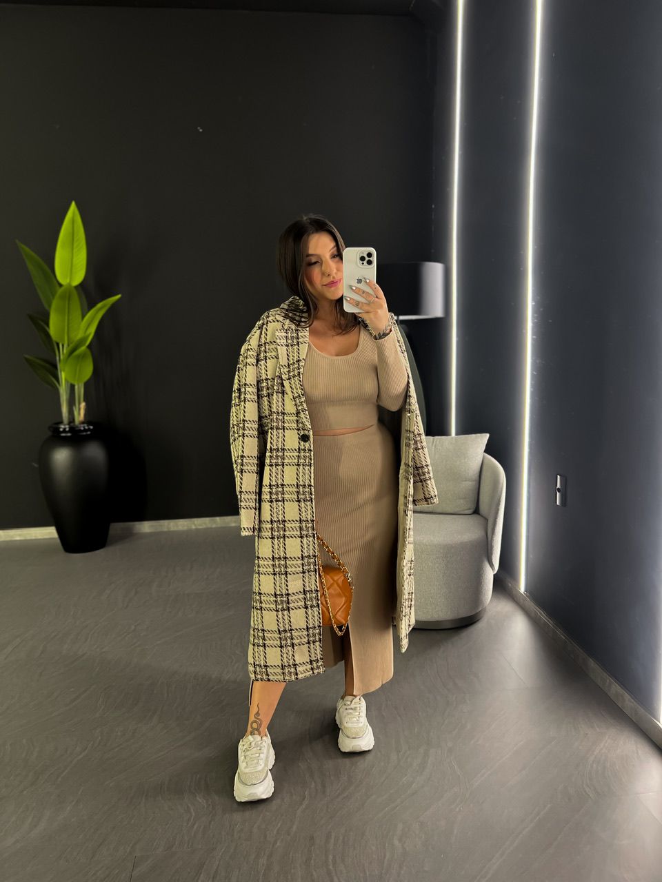 SOBRETUDO MIA XADREZ NUDE
