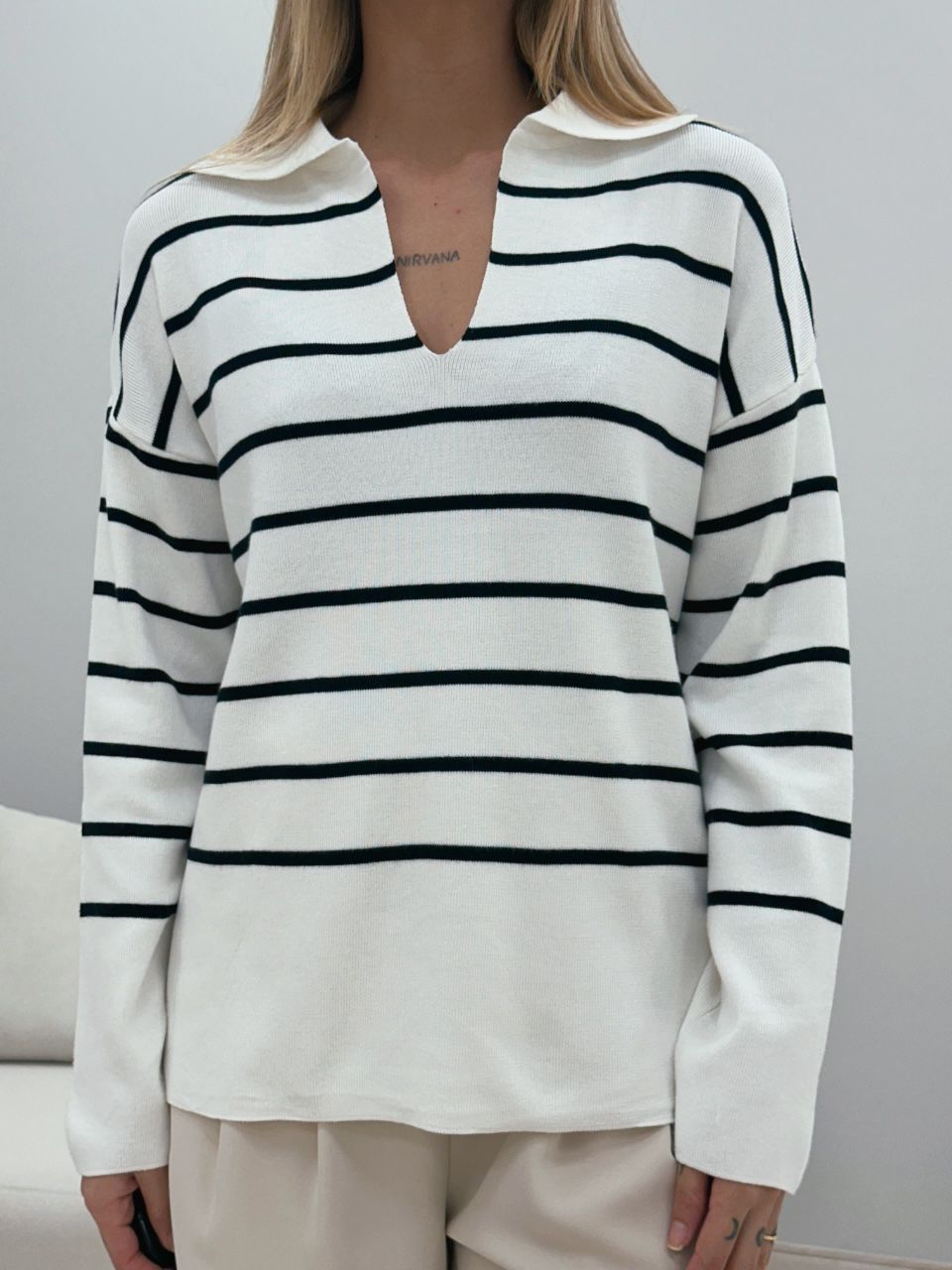 SUÉTER TRICOT LISTRADO BRANCO/PRETO