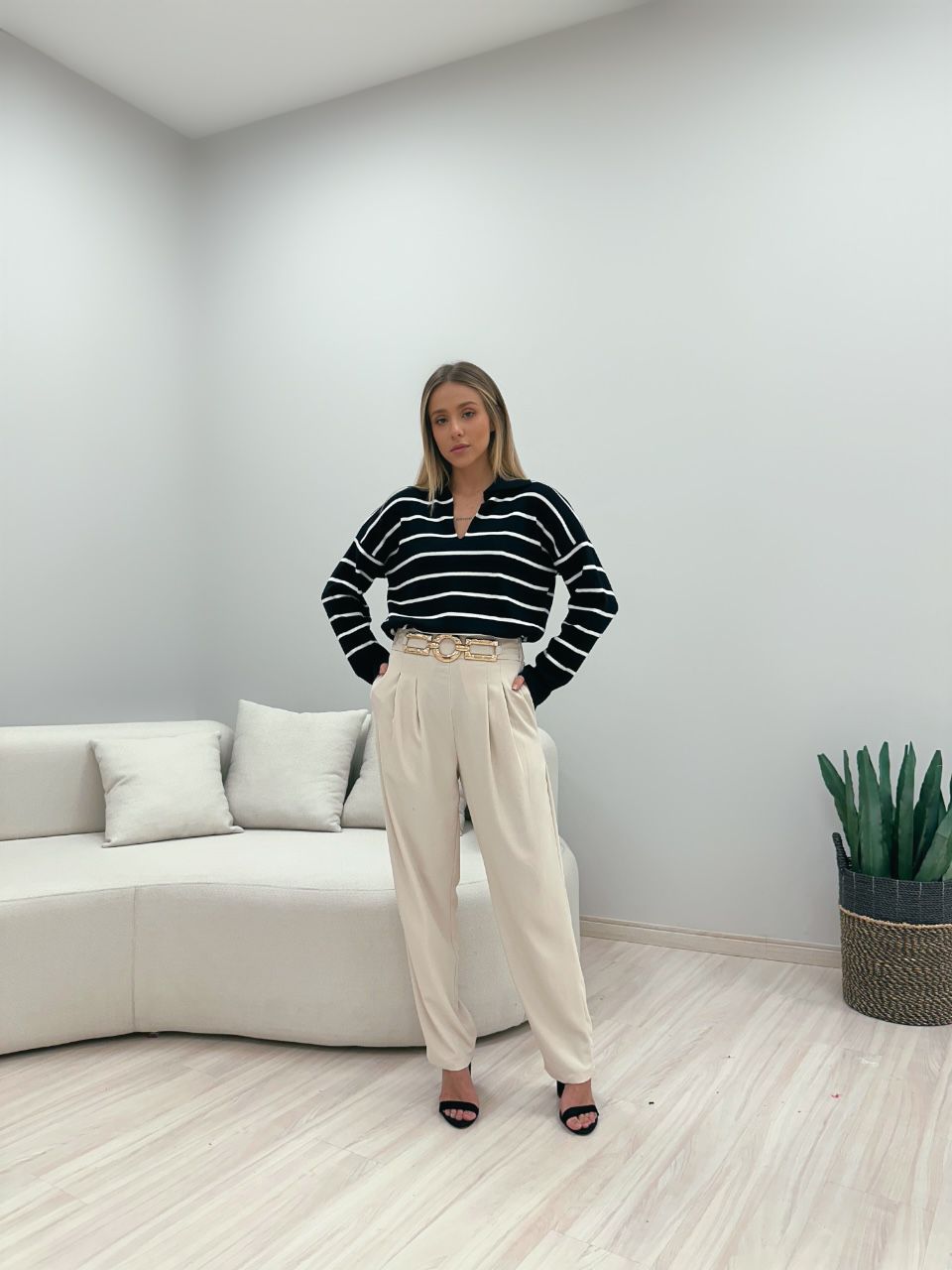 SUÉTER TRICOT LISTRADO PRETO/BRANCO