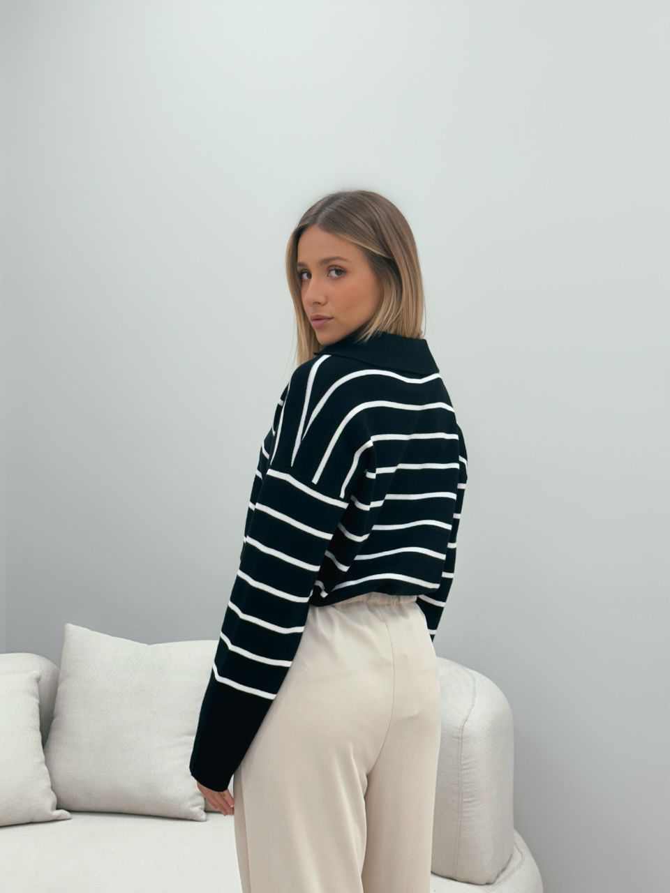 SUÉTER TRICOT LISTRADO PRETO/BRANCO