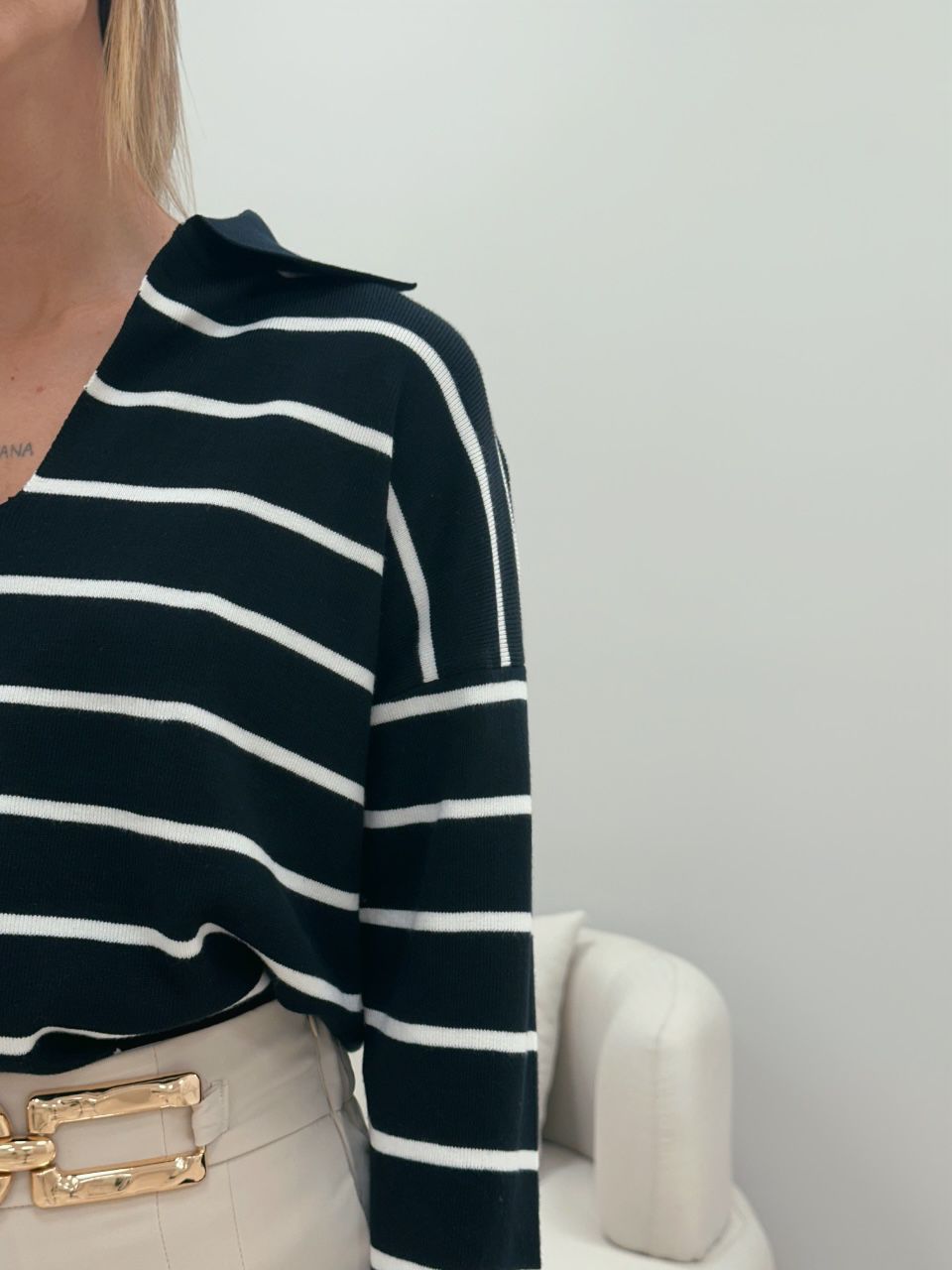 SUÉTER TRICOT LISTRADO PRETO/BRANCO