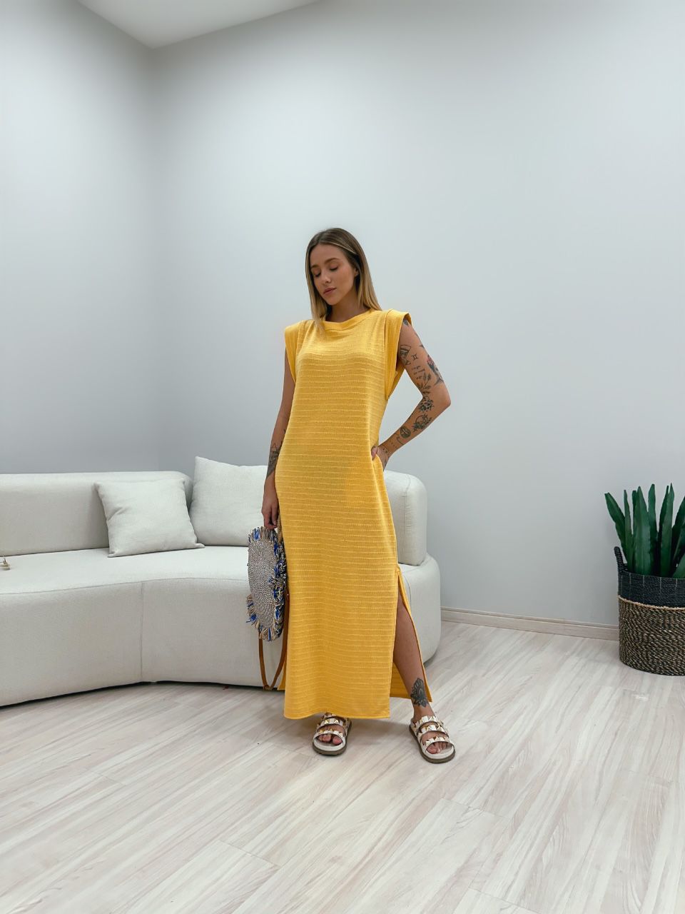VESTIDO CF MUSCLE LONGO AMARELO - 0048980111 - CAROLLA FERRARO