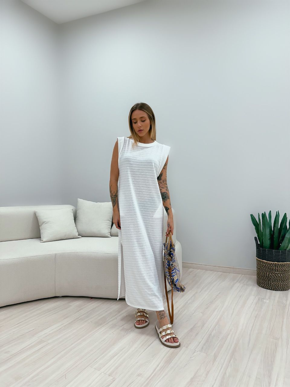 VESTIDO CF MUSCLE LONGO OFF - 0048980048 - CAROLLA FERRARO