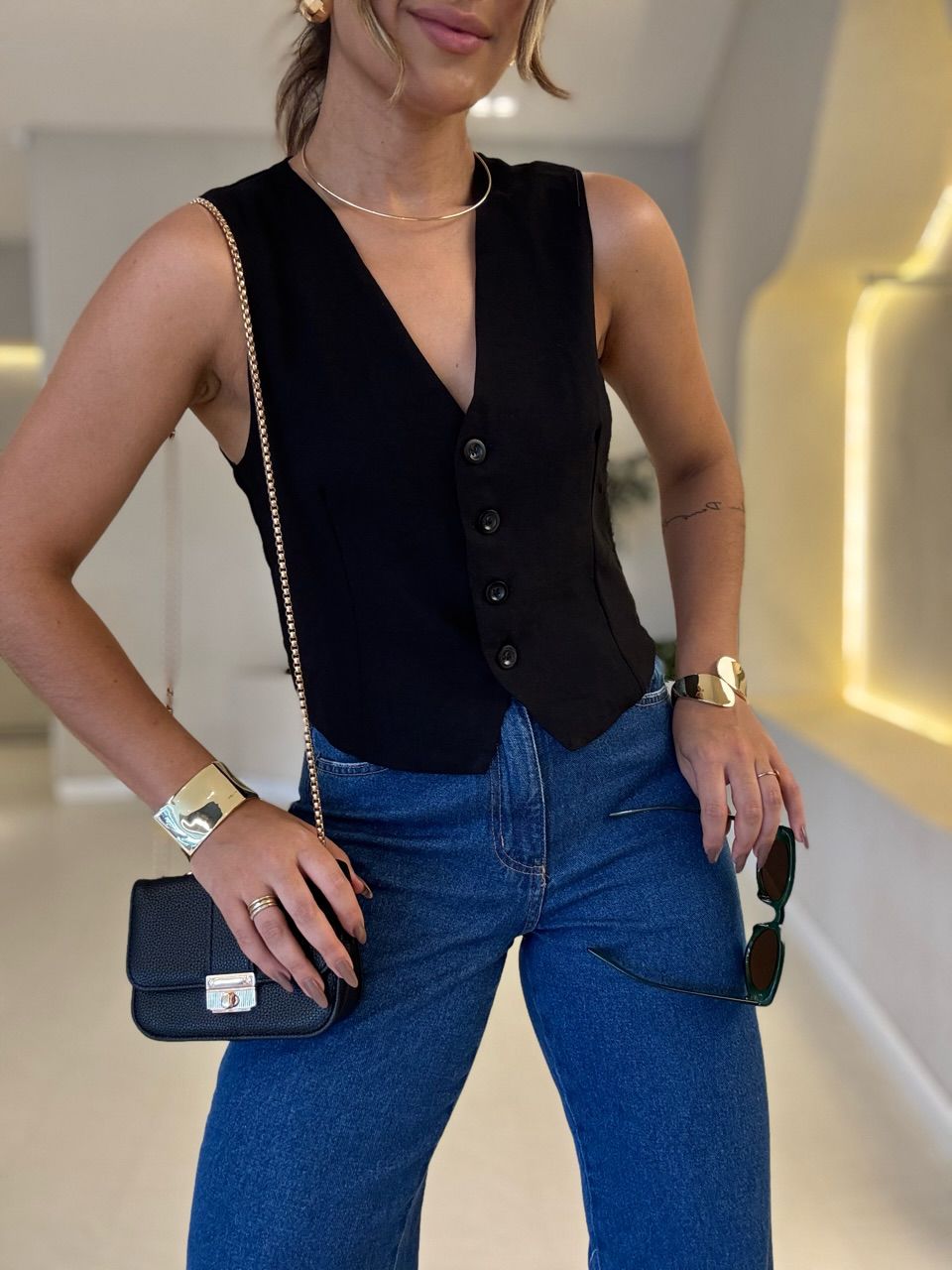 COLETE ERICA BOTÕES PRETO - 0061650032 - CAROLLA FERRARO