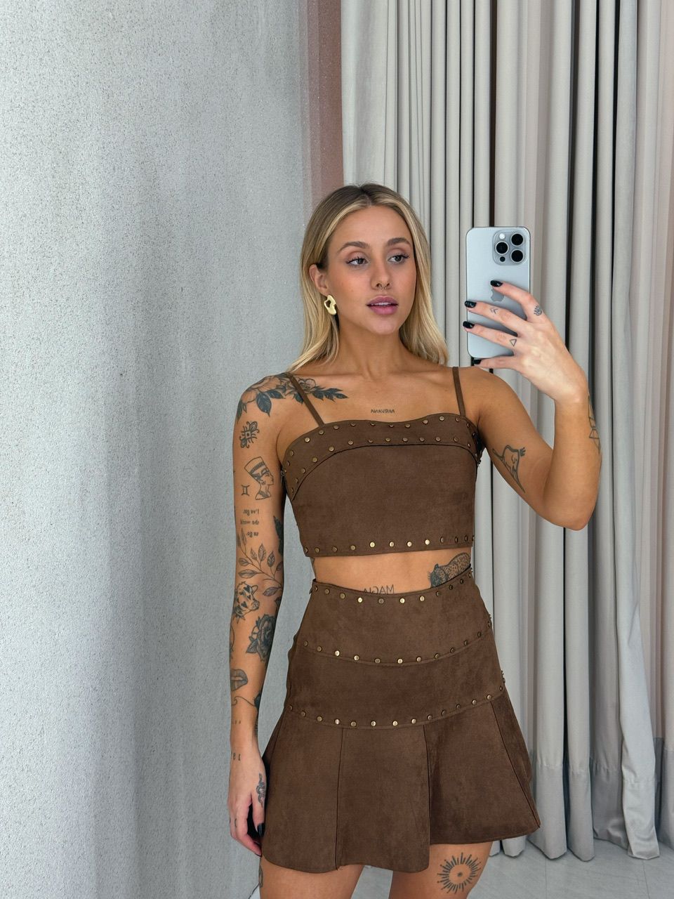 CONJUNTO DALLAS SAIA MARROM