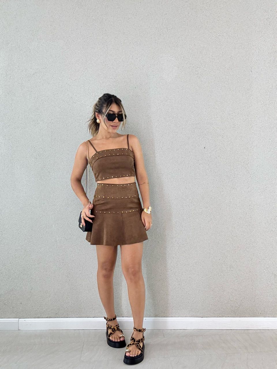 CONJUNTO DALLAS SAIA MARROM - 0061610054 - CAROLLA FERRARO