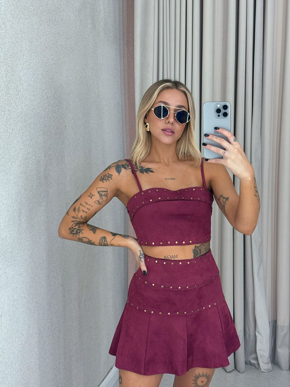 CONJUNTO DALLAS SAIA VINHO