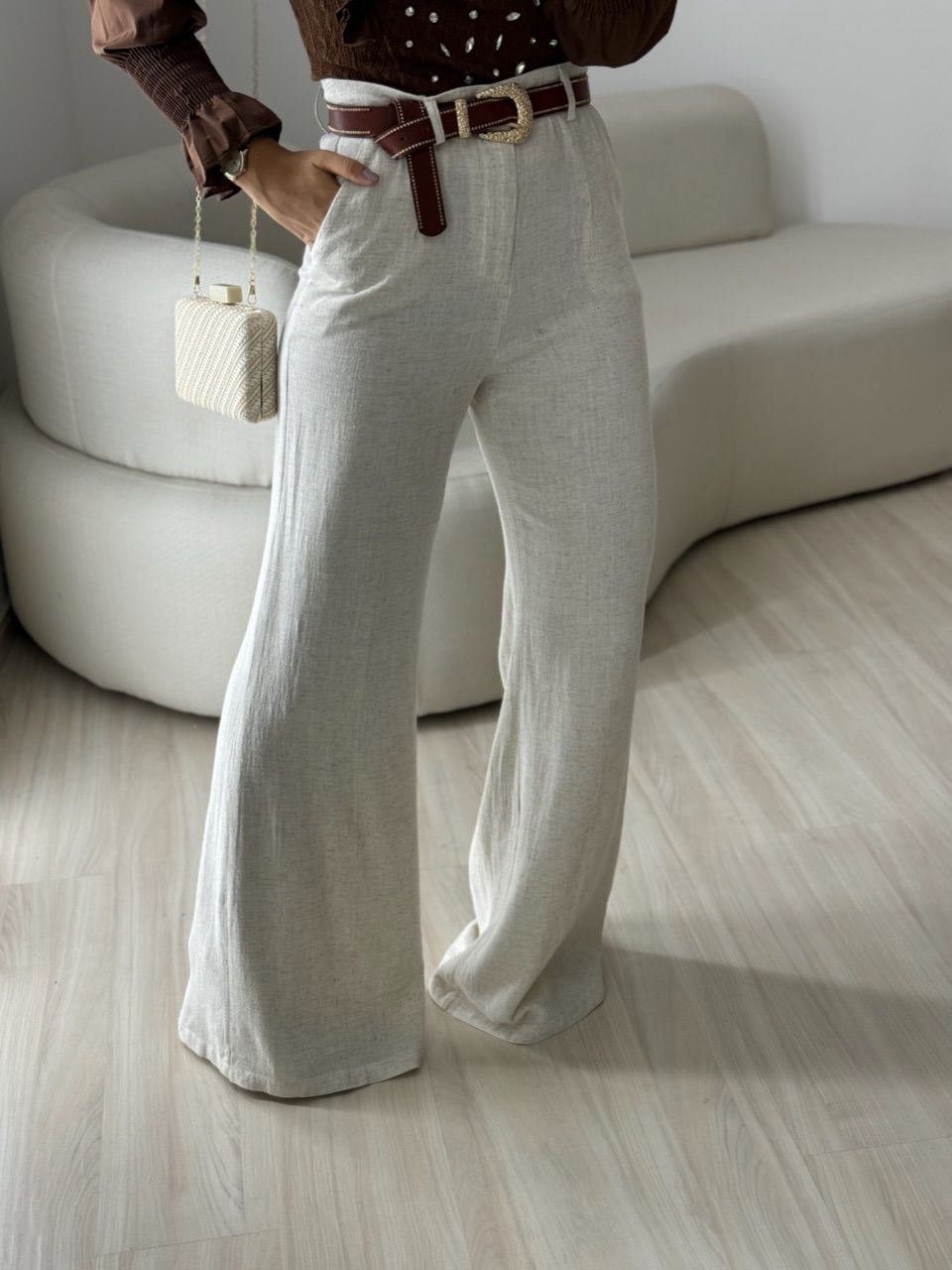 CALÇA ELOÍSE LINHO PANTALONA CRU - 0049960132 - CAROLLA FERRARO