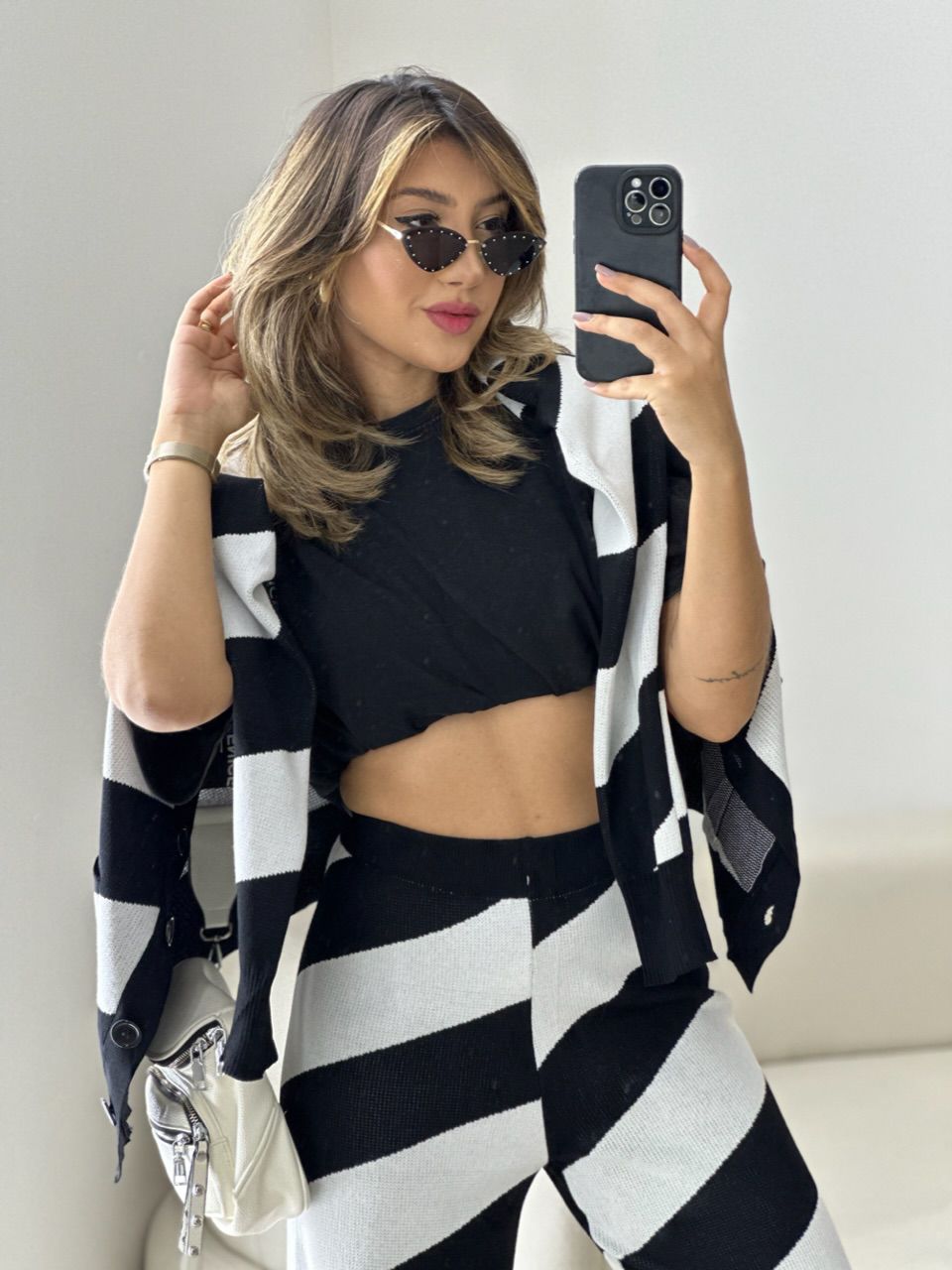 CONJUNTO PAULA LISTRADO PRETO/BRANCO